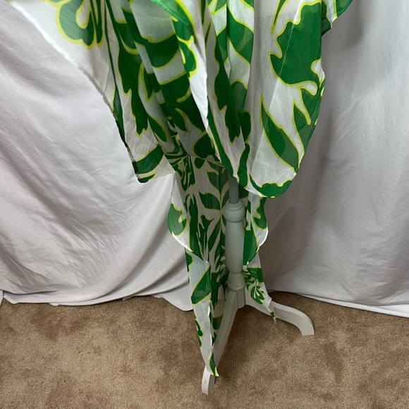 White House Black Market Green and White Swim Coverup Maxi Caftan Tropical Print - Picture 7 of 9
